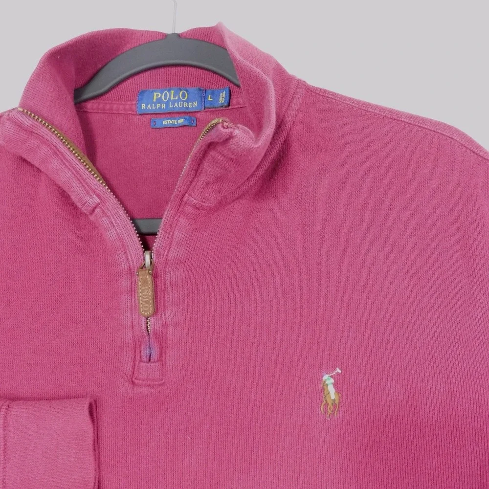 Polo Ralph Lauren Estate Rib Quarter-Zip Pullover Mens L Burgundy Logo EUC